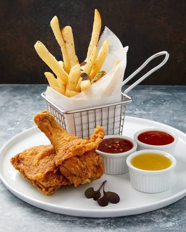 French Fries with Fried Chicken.