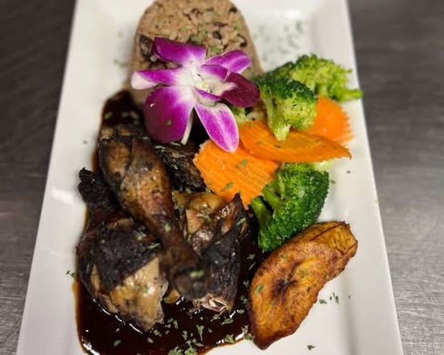 Jerk Chicken with Rice and Peas.