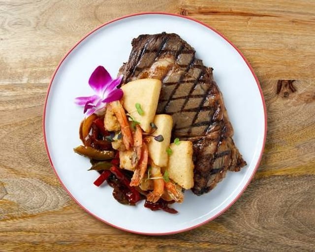 Bammie with Steak & Shrimp.