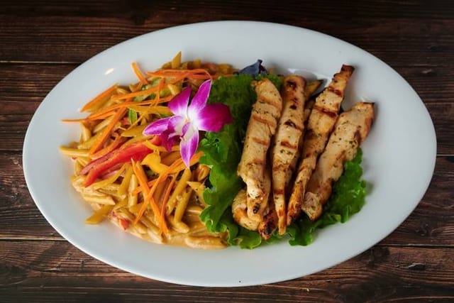 Rasta Pasta with Grilled Chicken Tenders.