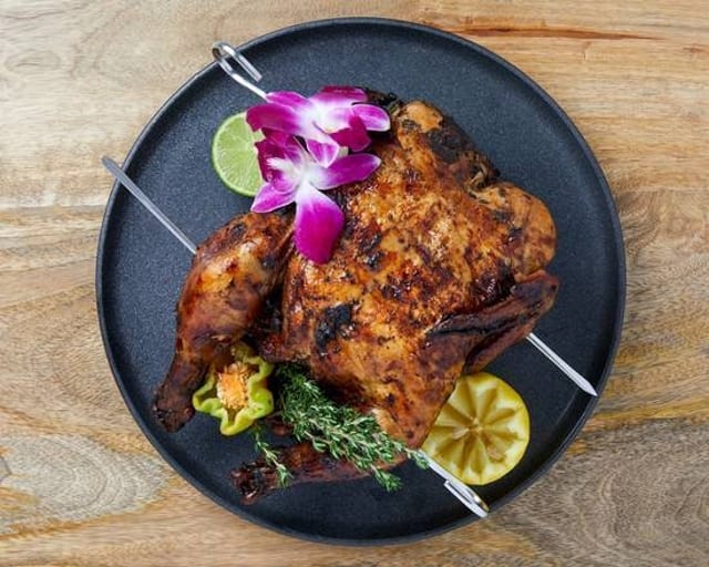 With Roti Jerk Chicken.
