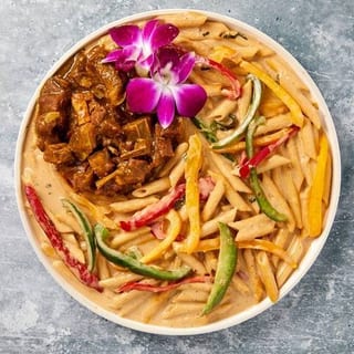 Rasta Pasta with Curry Goat