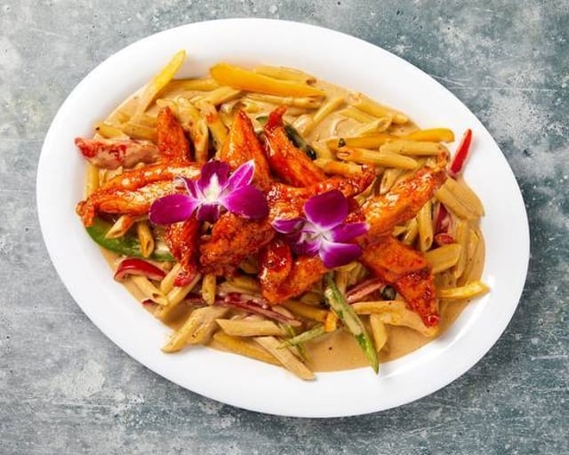 Rasta Pasta with Chicken Tenders.
