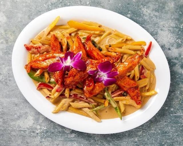 Rasta Pasta with Chicken Tenders.