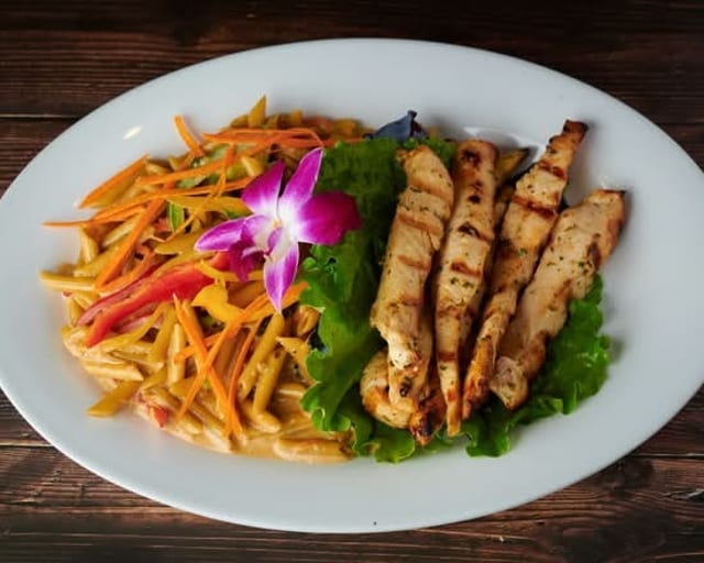 Rasta Pasta with Chicken Tenders.