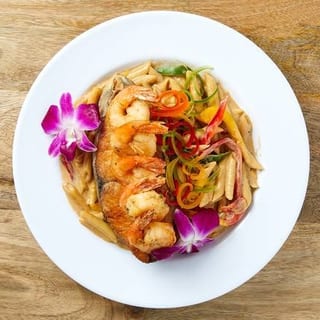 Rasta Pasta with King Fish & Shrimp
