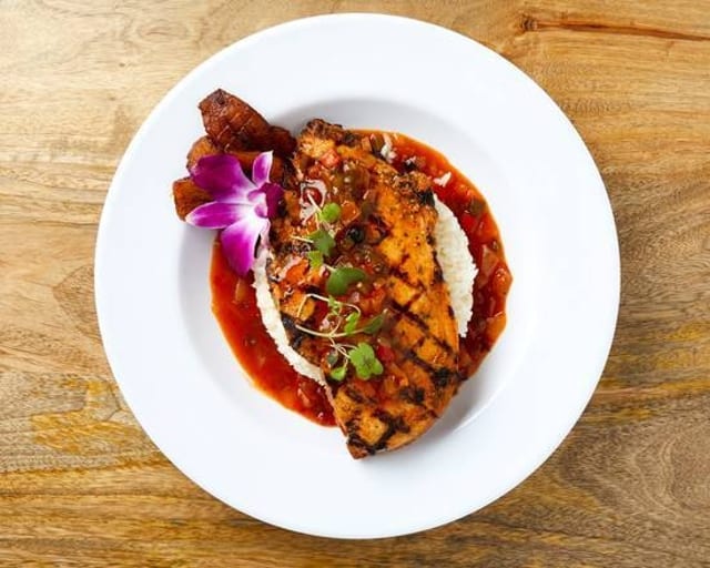 Breadfruit with Cajun Chicken Breast.