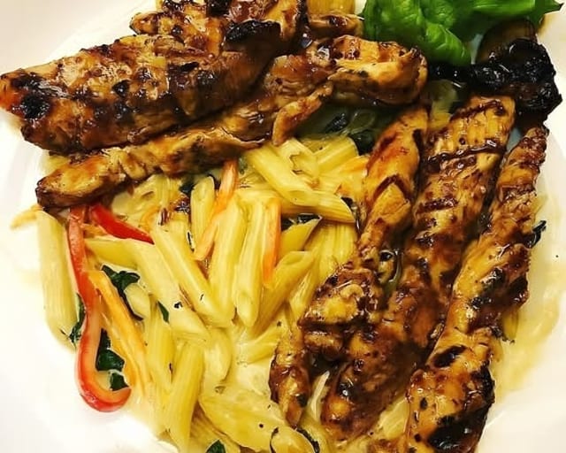 Rasta Pasta with Cajun Chicken Breast.