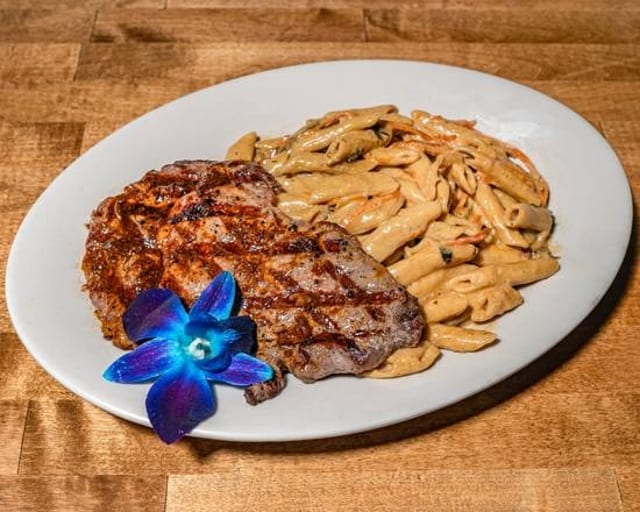 Rasta Pasta with Steak.