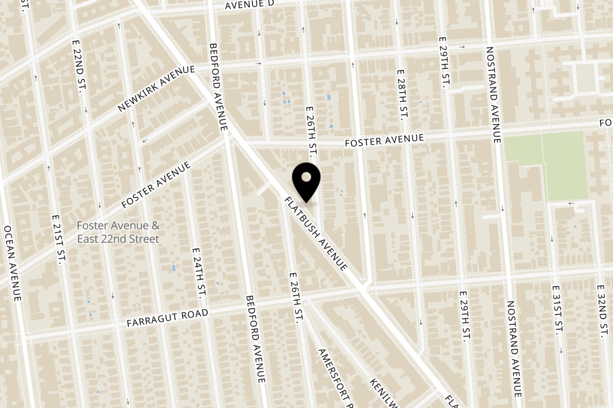 Map showing the location of Footprints Cafe Flatbush Avenue on 1377 Flatbush Ave in Brooklyn
