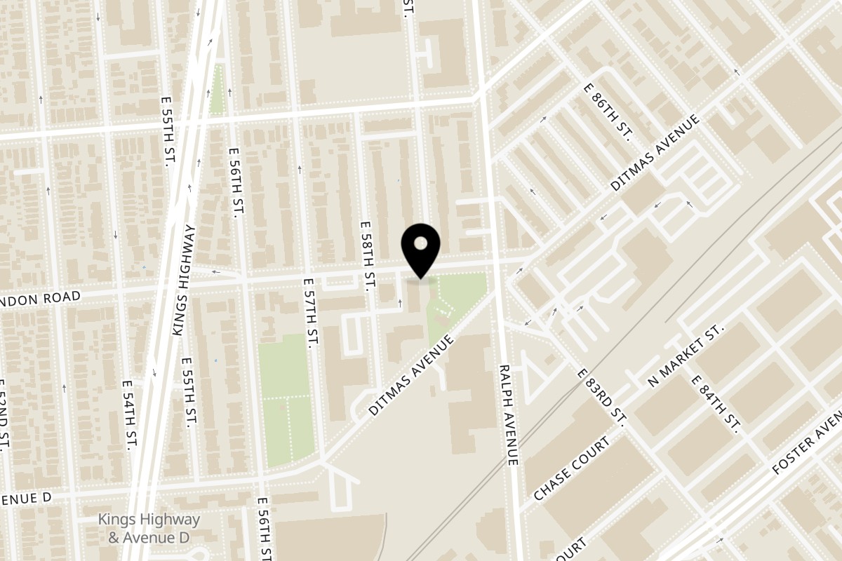 Map showing the location of Footprints Cafe Clarendon Road on 5814 Clarendon Rd in Brooklyn