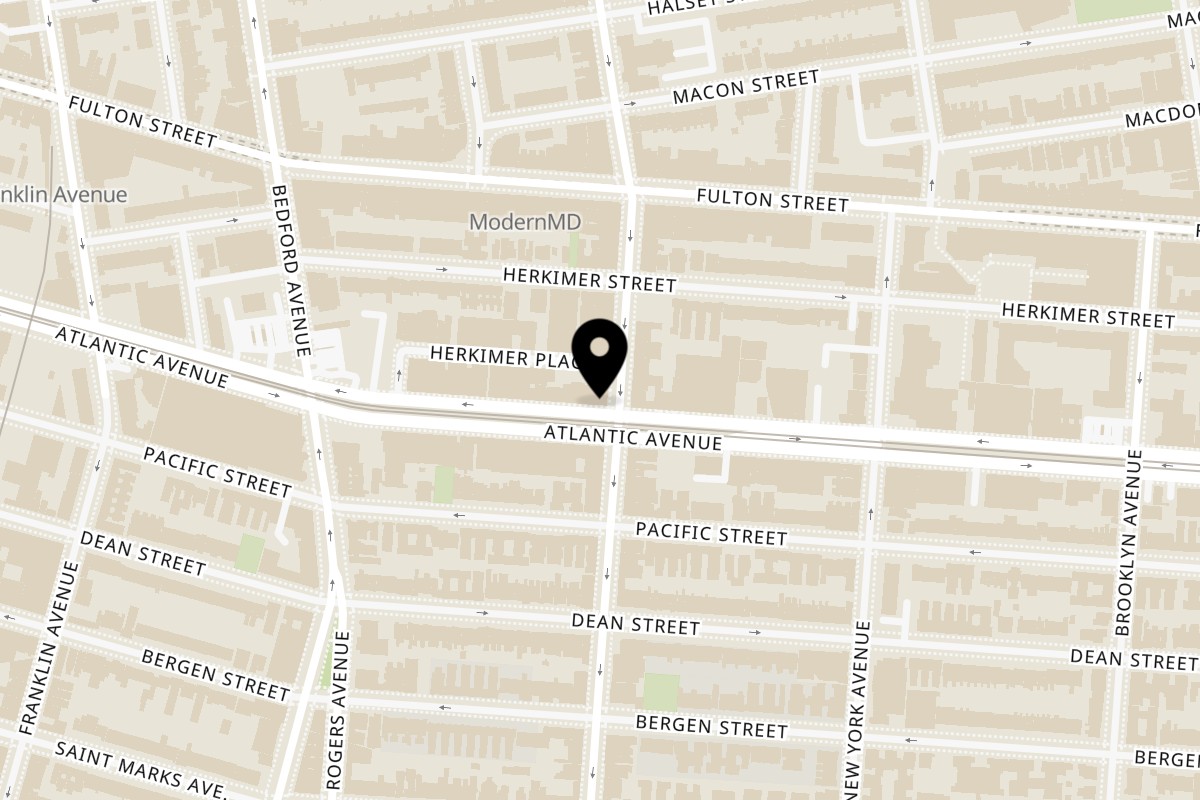 Map showing the location of Footprints Cafe Nostrand Avenue on 588 Nostrand Ave in Brooklyn